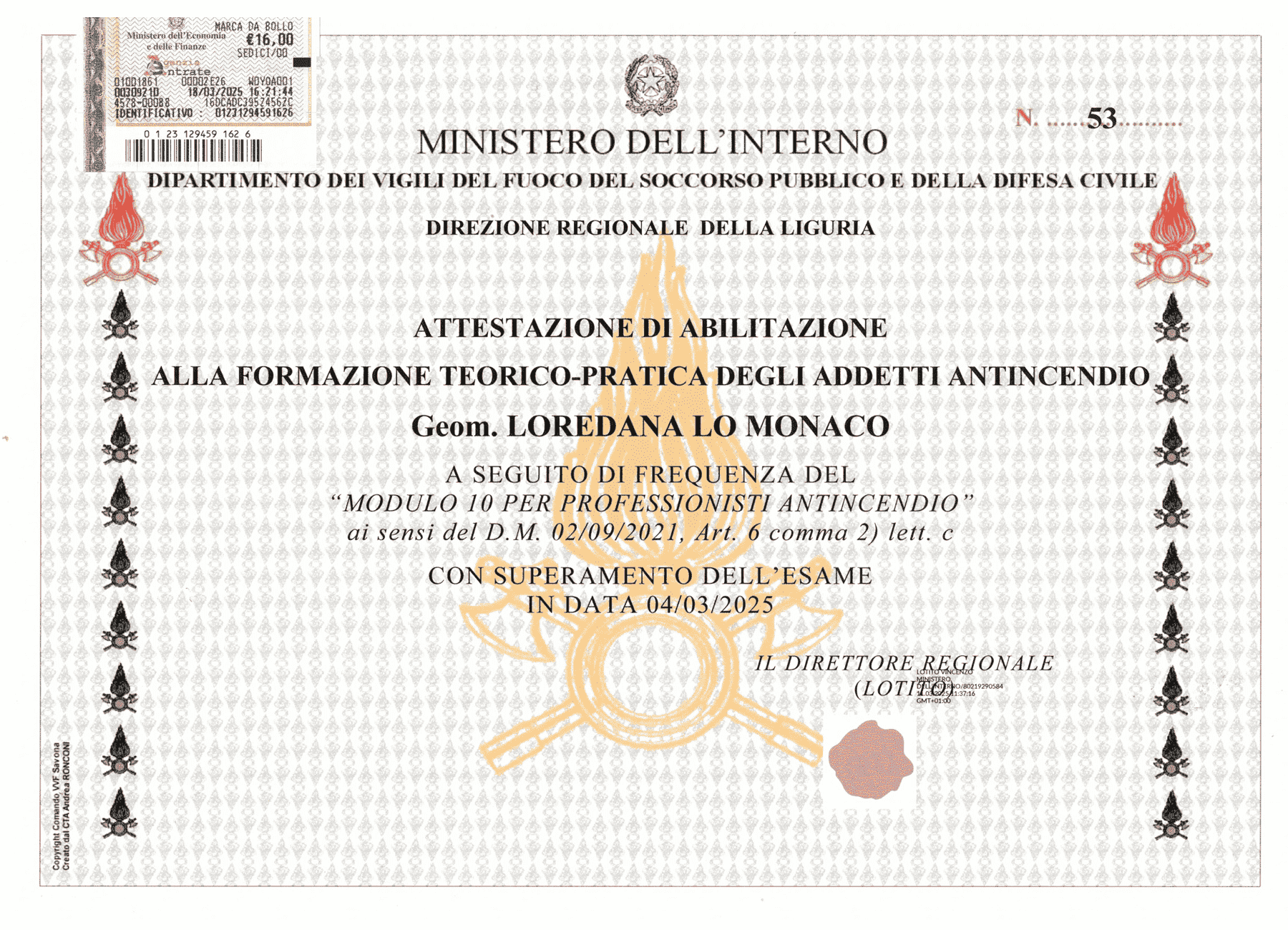 abilitazione formatore addetti antincendio - Geometra Loredana Lo Monaco - Genova